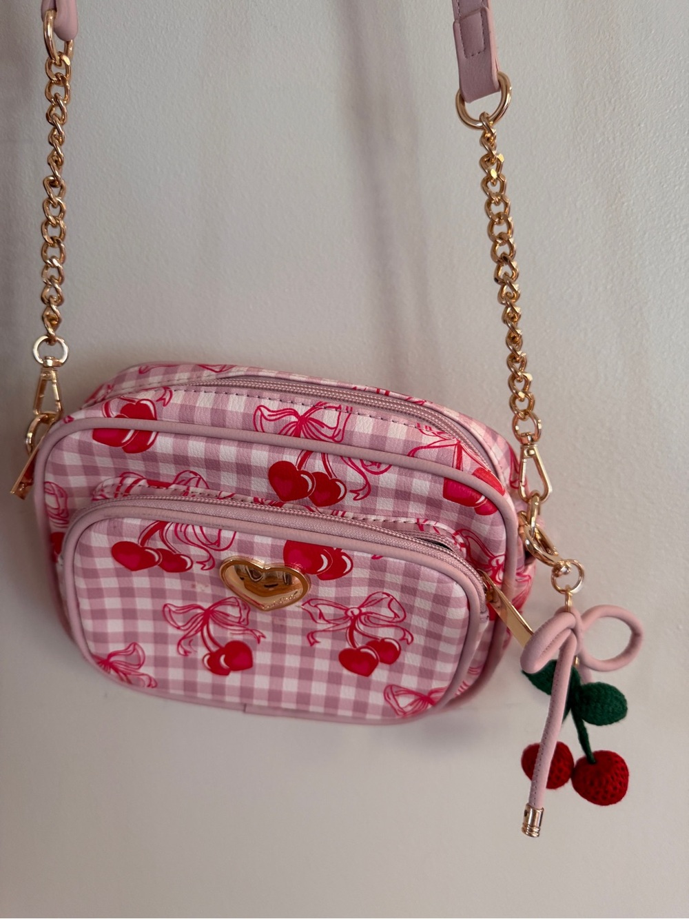 Betsy Johnson Pink Cherry Print Crossbody Bag